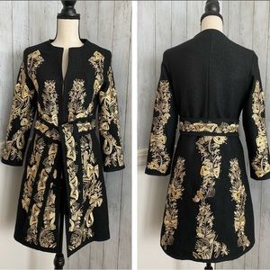 JING & JIA Wool Gold Embroidered Coat
